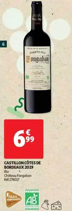 Auchan Castillon côtes de bordeaux 2019 bio château fongaban offre