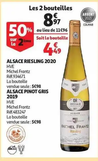 Auchan Alsace riesling 2020 hve michel frantz, alsace pinot gris hve michel frantz offre