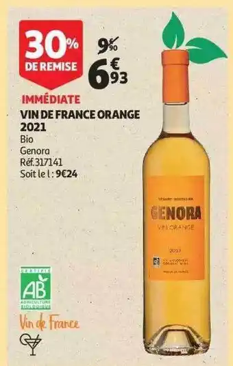 Auchan Vin de france orange 2021 bio genora offre