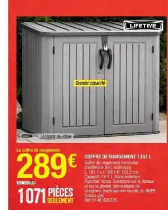 Brico Dépôt Coffre de rangement 1351l lifetime offre