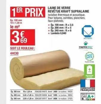 Brico Dépôt Laine de verre revêtue kraft supralaine offre