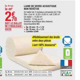 Brico Dépôt Laine de verre acoustique non revêtue offre
