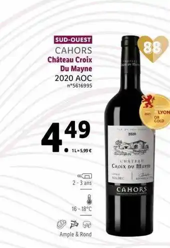 Lidl Cahors château croix du mayne 2020 aoc offre