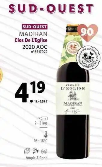 Lidl Madiran clos de l'église 2020 aoc offre