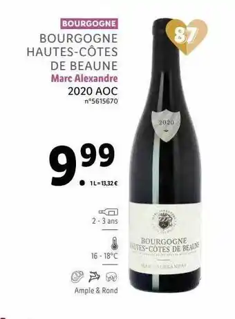 Lidl Bourgogne hautes-côtes de beaune marc alexandre 2020 aoc offre