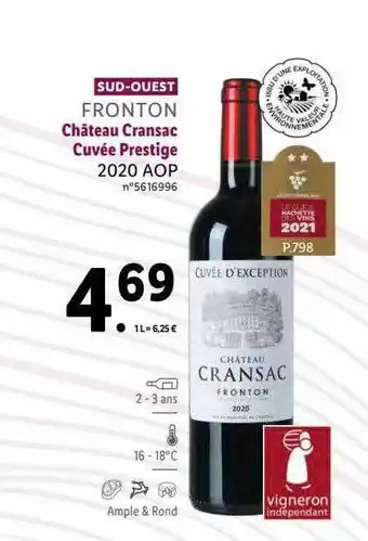 Lidl Fronton château cransac cuvée prestige 2020 aop offre