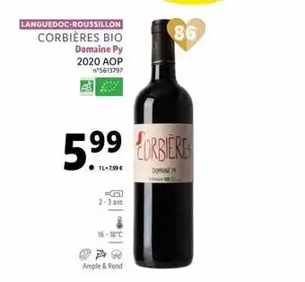 Lidl Corbières bio domaine py 2020 aop offre