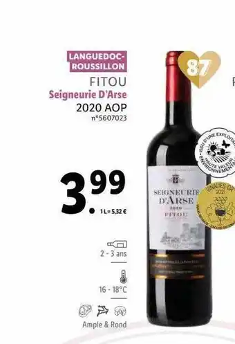 Lidl Fitou seigneurie d'arse 2020 aop offre