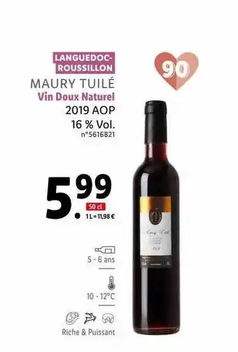 Lidl Maury tuilé vin doux naturel 2019 aop 16% vol. offre