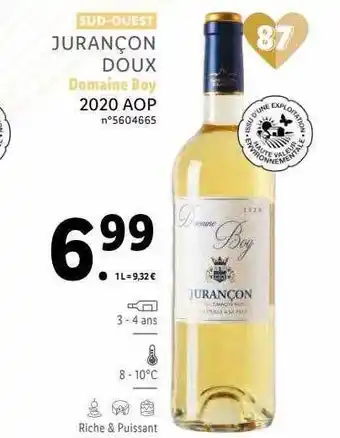 Lidl Jurançon doux domaine boy 2020 aop offre