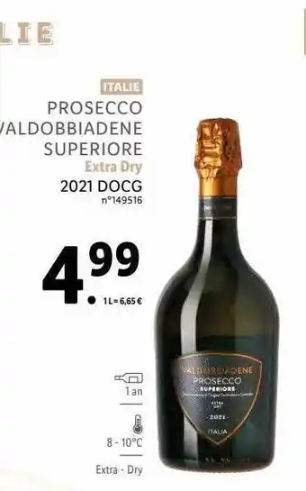 Lidl Prosecco valdobbiadene superiore extra dry 2021 docg offre