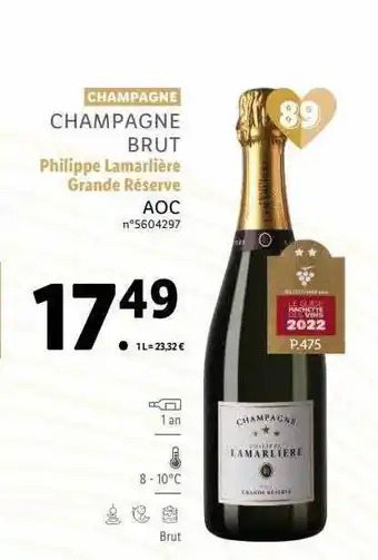 Lidl Champagne brut philippe lamarlière grande réserve aoc offre