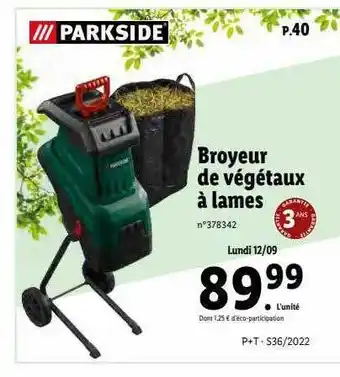 Lidl Broyeur de végétaux à lames parkside offre