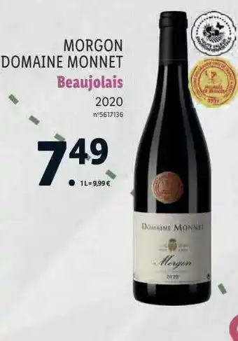 Lidl Morgon domaine monnet beaujolais 2020 offre