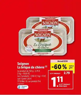 Lidl Soignon la brique de chèvre offre