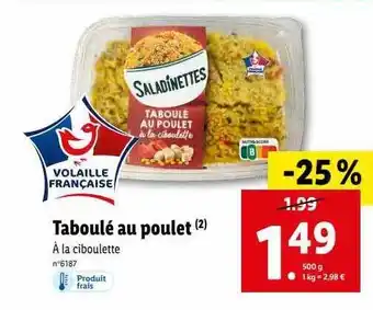 Lidl Taboulé au poulet saladinettes offre