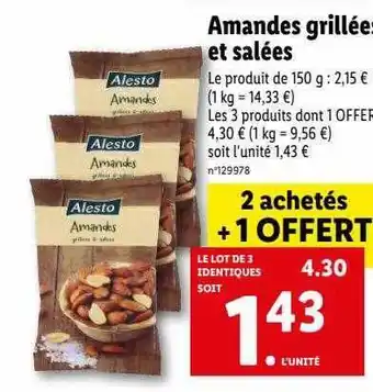 Lidl Amandes grillées et salées alesto offre