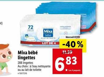 Lidl Mixa bébé lingettes offre