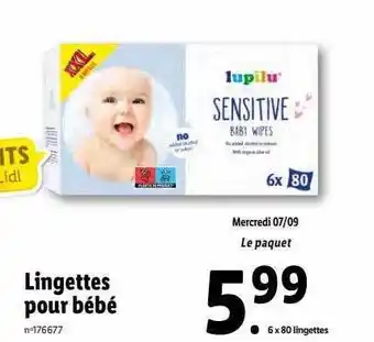 Lidl Lingettes pour bébé lupilu offre