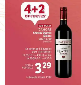 Lidl Cahors château quattre malbec 2020 aop offre