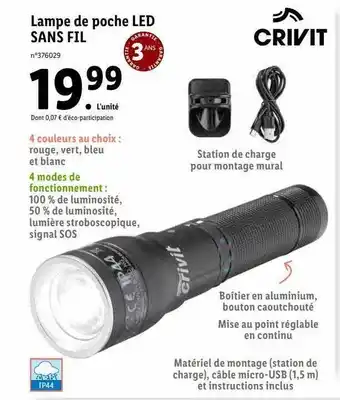 Lidl Lampe de poche led sans fil crivit offre