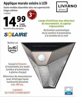 Lidl Applique murale solaire à led livarno home offre