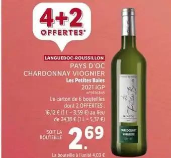 Lidl Pays d'oc chardonnay viognier les petites baies 2021 igp offre