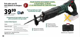 Lidl Scie sabre sans fil sans batterie ni chargeur parkside offre
