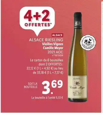 Lidl Alsace riesling vieilles vignes camille meyer 2021 aoc offre