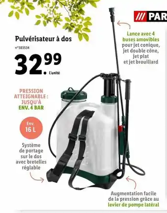 Lidl Pulvérisateur à dos parkside offre