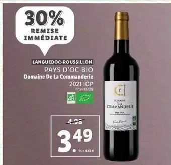 Lidl Pays d'oc bio domaine de la commanderie 2021 igp offre