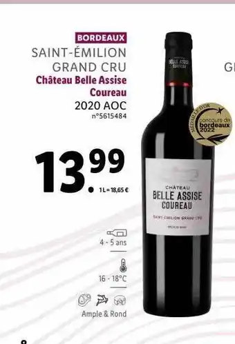 Lidl Saint-émilion grand cru château belle assise coureau 2020 aoc offre