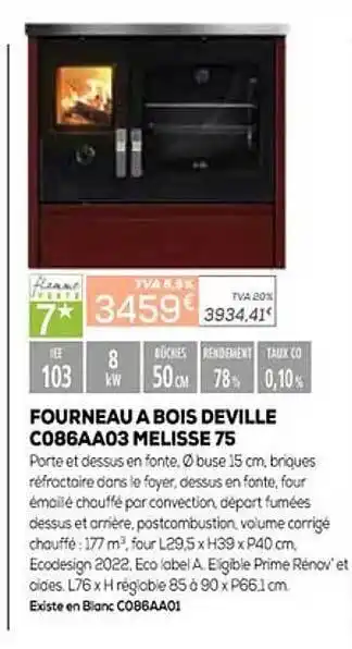 Copra Fourneau à bois deville c086aa03 melisse 75 offre