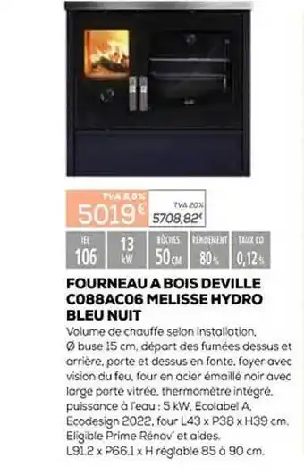 Copra Fourneau à bois deville c088ac06 mélisse hydro bleu nuit offre