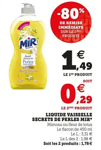 Super U LIQUIDE VAISSELLE SECRETS DE PERLES* offre