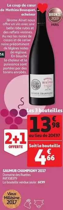 Auchan Saumur champigny 2017 domaine des ruettes offre