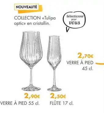 E.Leclerc Collectio «tulipa optic» en cristallin : verre à pied 45 cl, verre à pied 55 cl offre