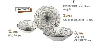 E.Leclerc Collection «ink line» en grès : bol 16 cm, assiette dessert 19 cm, assiette creusé 20 cm offre