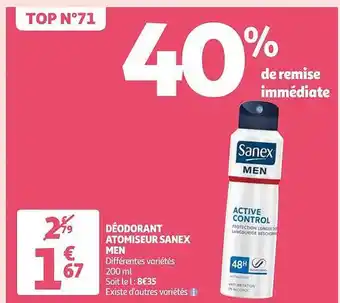 Auchan Déodorant atomiseur sanex men offre