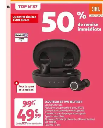 Auchan Écouteurs bt tws jbl free ii offre