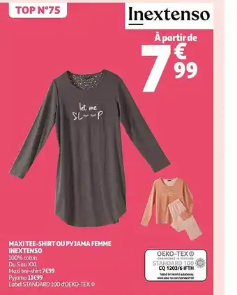 Auchan Maxi tee-shirt ou pyjama femme inextenso offre