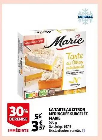 Auchan La tarte au citron meringuée surgelée marie offre