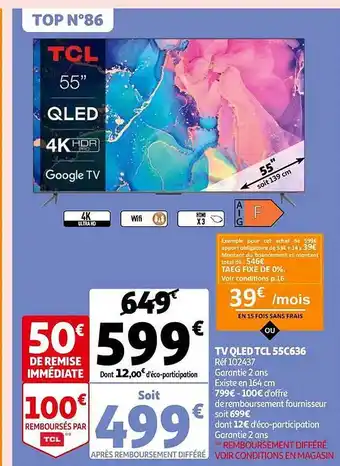 Auchan Tv qled tcl 55c636 offre