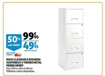 Auchan Maxi classeur à dossiers suspendus 4 tiroirs métal pierre henry offre