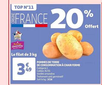 Auchan Pommes de terre de consommation à chair ferme offre