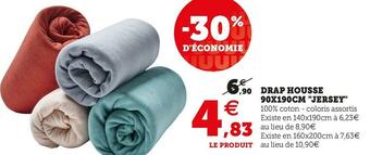 Super U DRAP HOUSSE 90X190CM "JERSEY" offre
