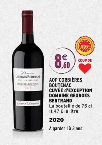Aopn corbières boutenac cuvée d'exception domaine georges bertrand 2020
