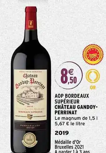 Intermarché Aop bordeaux supérieur château gandoy-perrinat 2019 offre
