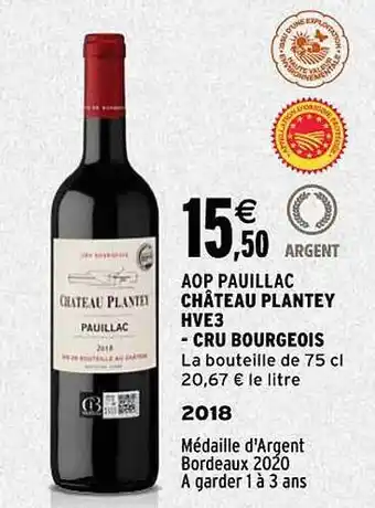 Intermarché Aop pauillac château plantey hve3 - cru bourgeois 2018 offre
