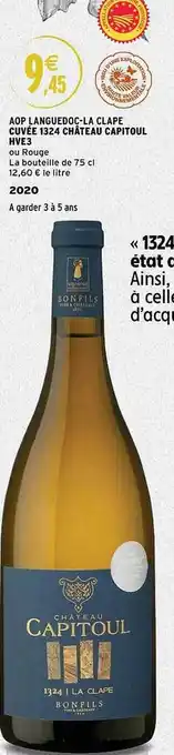 Intermarché Aop languedoc la clape cuvée 1324 château capitoul hve3 2020 offre